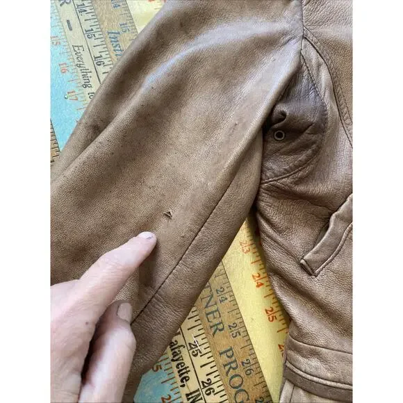 Y2K Vintage Moto Jacket Italian Leather Zip Brown SR Clothing Womens L READ - Picture 10 of 16